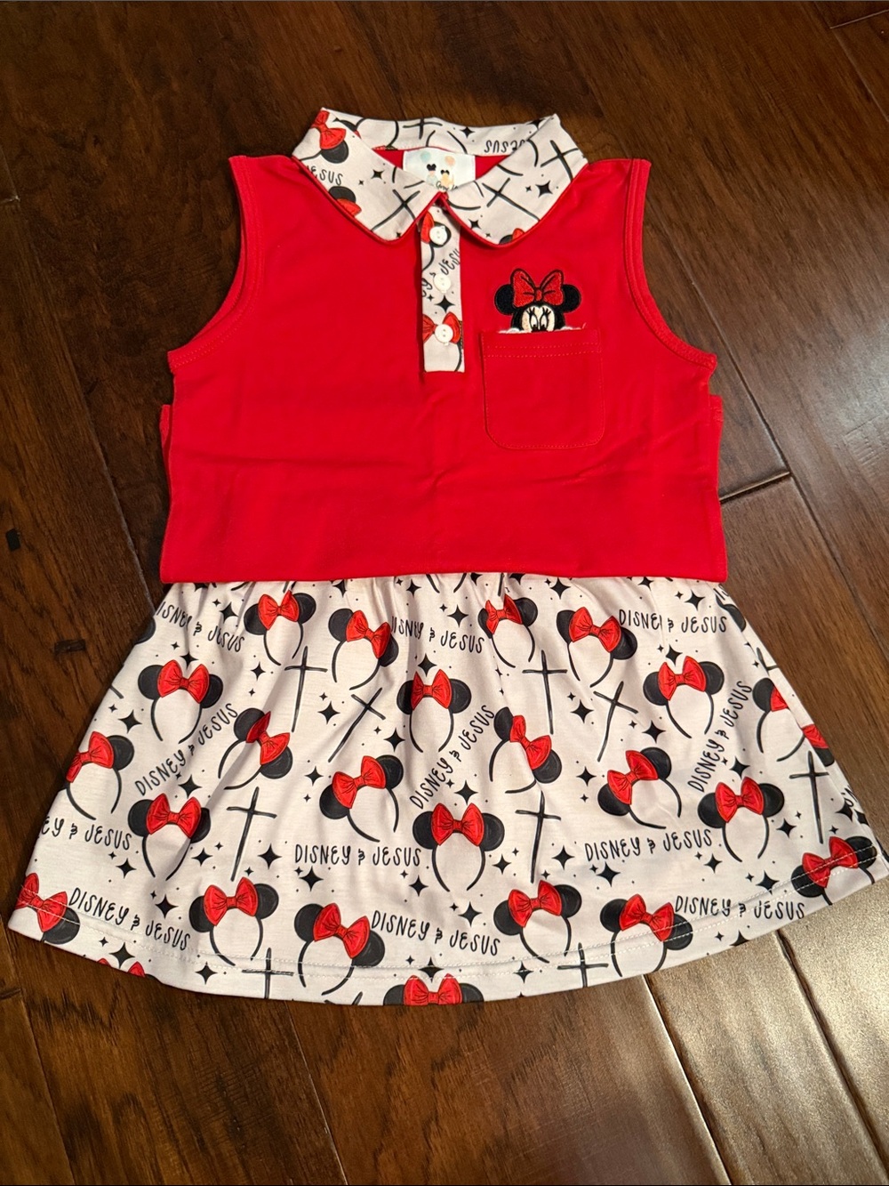 Red Minnie-Inspired Girls' Sleeveless Matching Set with Bow Print
